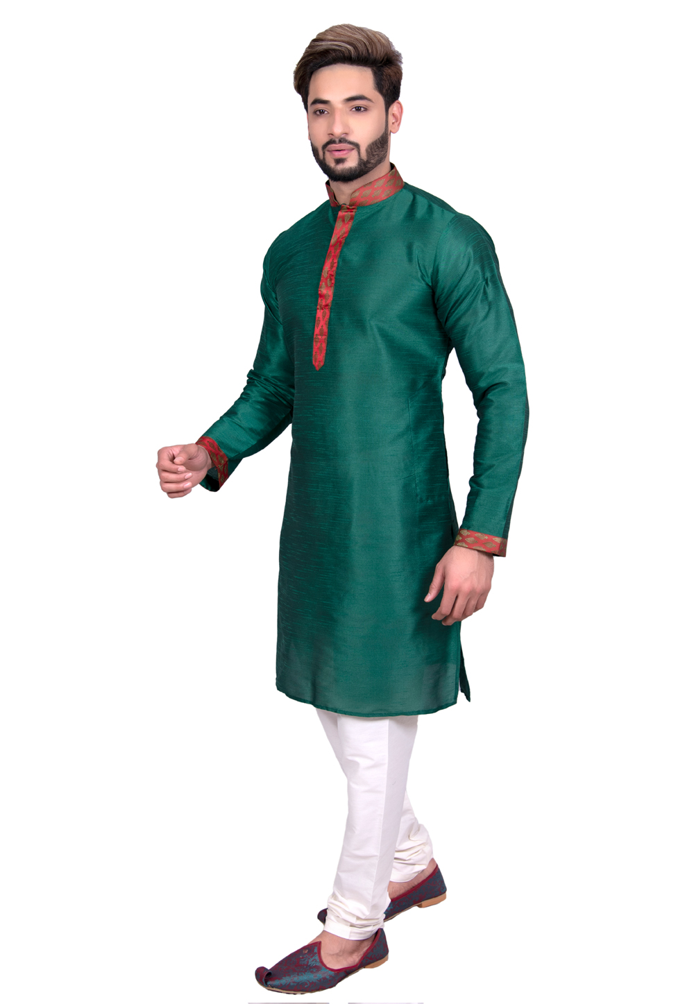 Green Art Silk Readymade Kurta Pajama 202427