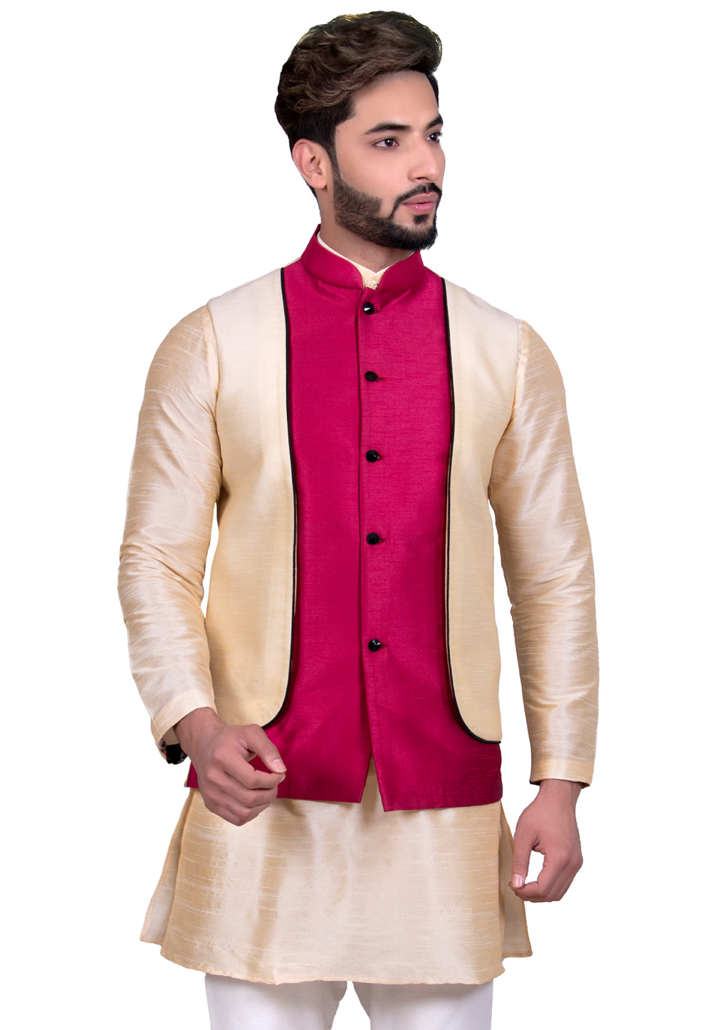 Cream Art Silk Readymade Nehru Jacket 203557