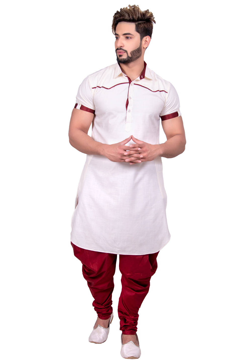 Off White Cotton Readymade Pathani Suit 202435