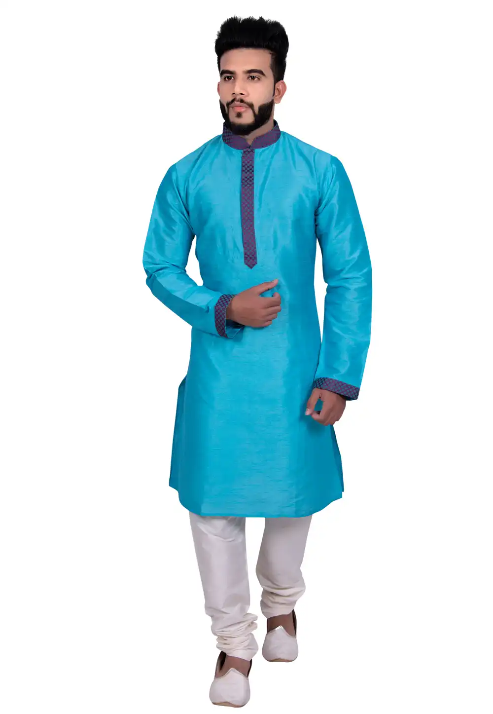 Aqua Art Silk Readymade Kurta Pajama 202430