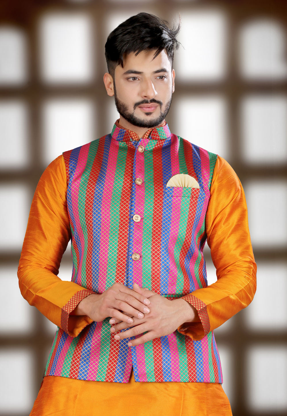 Multicolor Brocade Readymade Nehru Jacket 260044