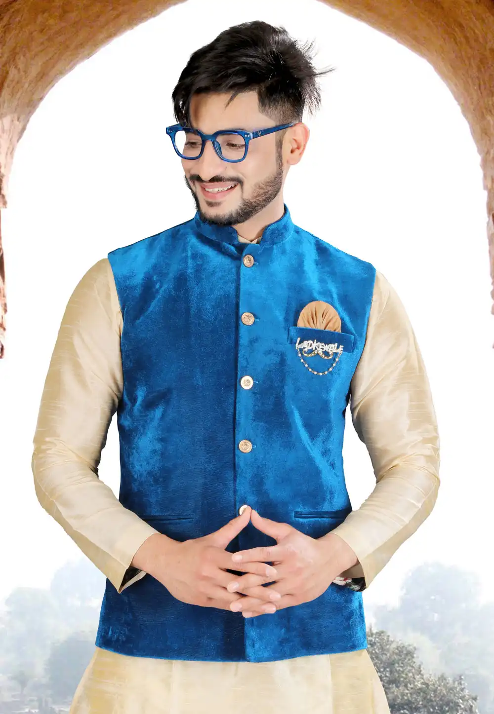 Turquoise Velvet Readymade Nehru Jacket 260046