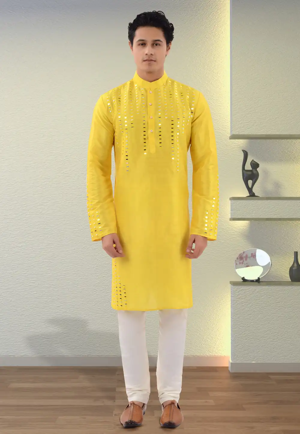 Yellow Art Silk Kurta Pajama 271369
