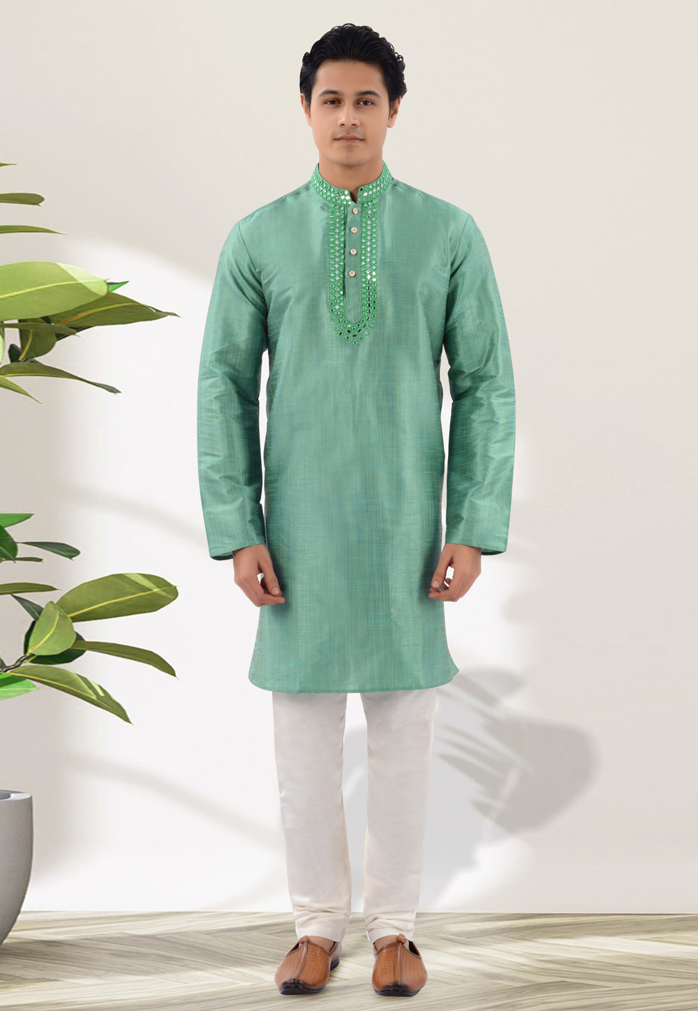 Sea Green Silk Kurta Pajama 271370