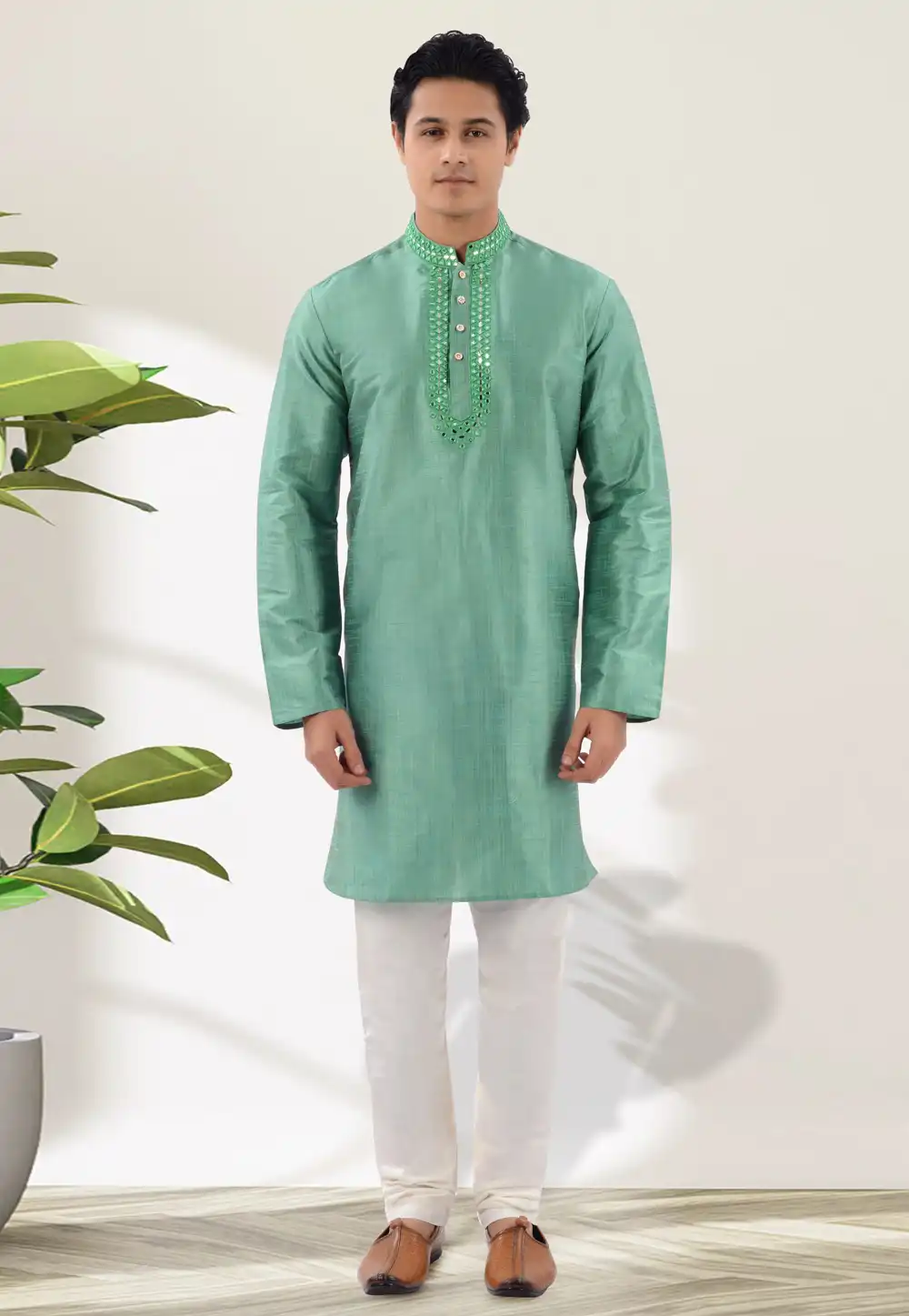 Sea Green Silk Kurta Pajama 271370