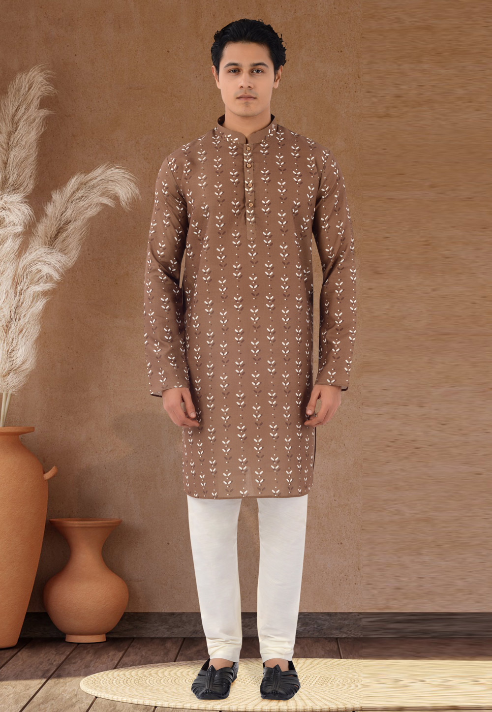 Brown Cotton Kurta Pajama 271373