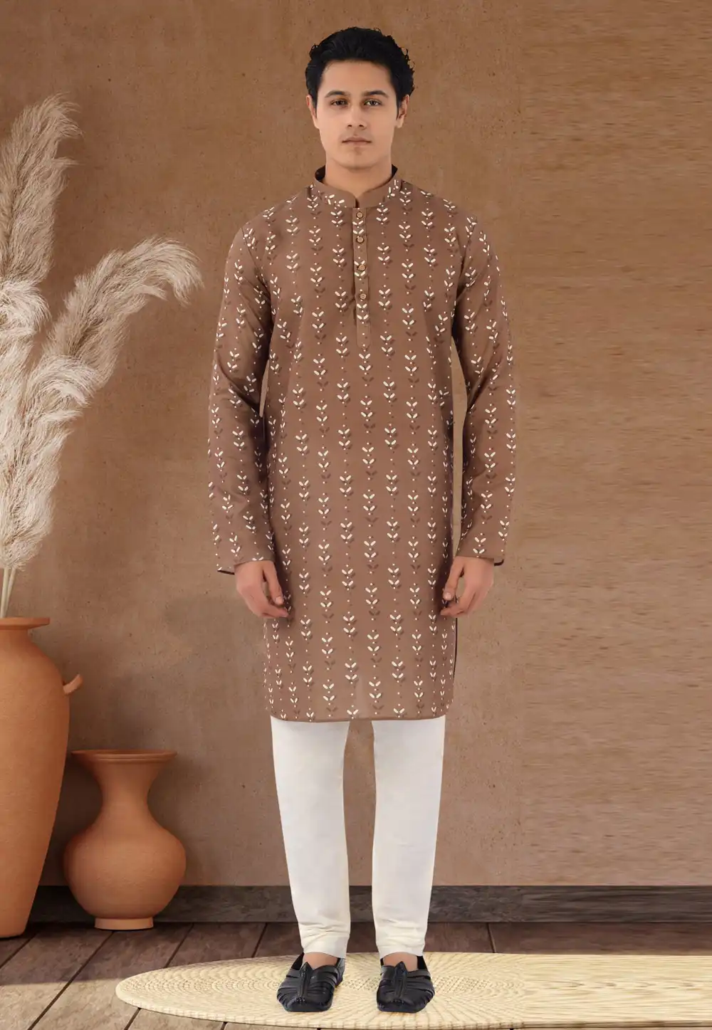 Brown Cotton Kurta Pajama 271373