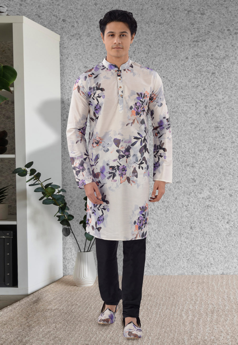 Off White Silk Kurta Pajama 271375