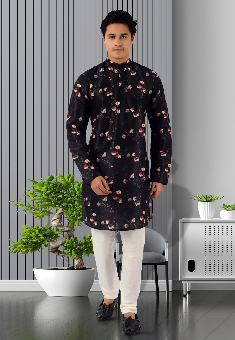 Black Silk Kurta Pajama 271377