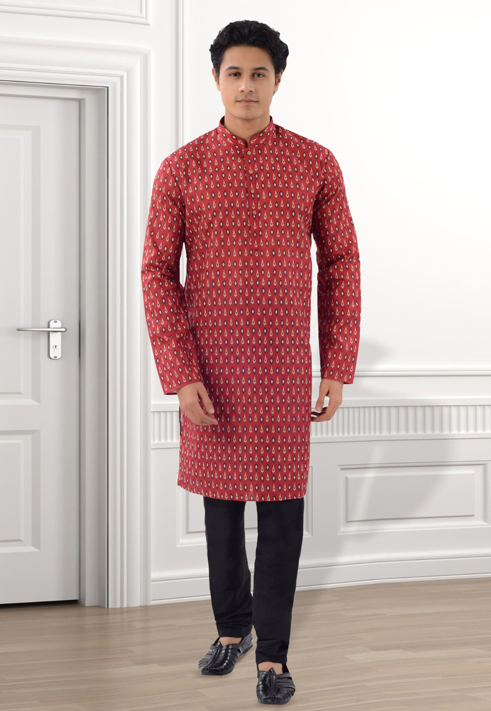 Red Cotton Kurta Pajama 271381