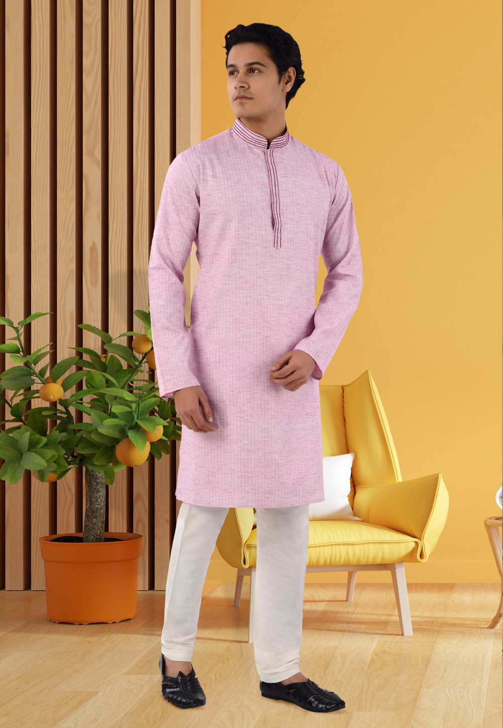 Light Pink Cotton Kurta Pajama 271384