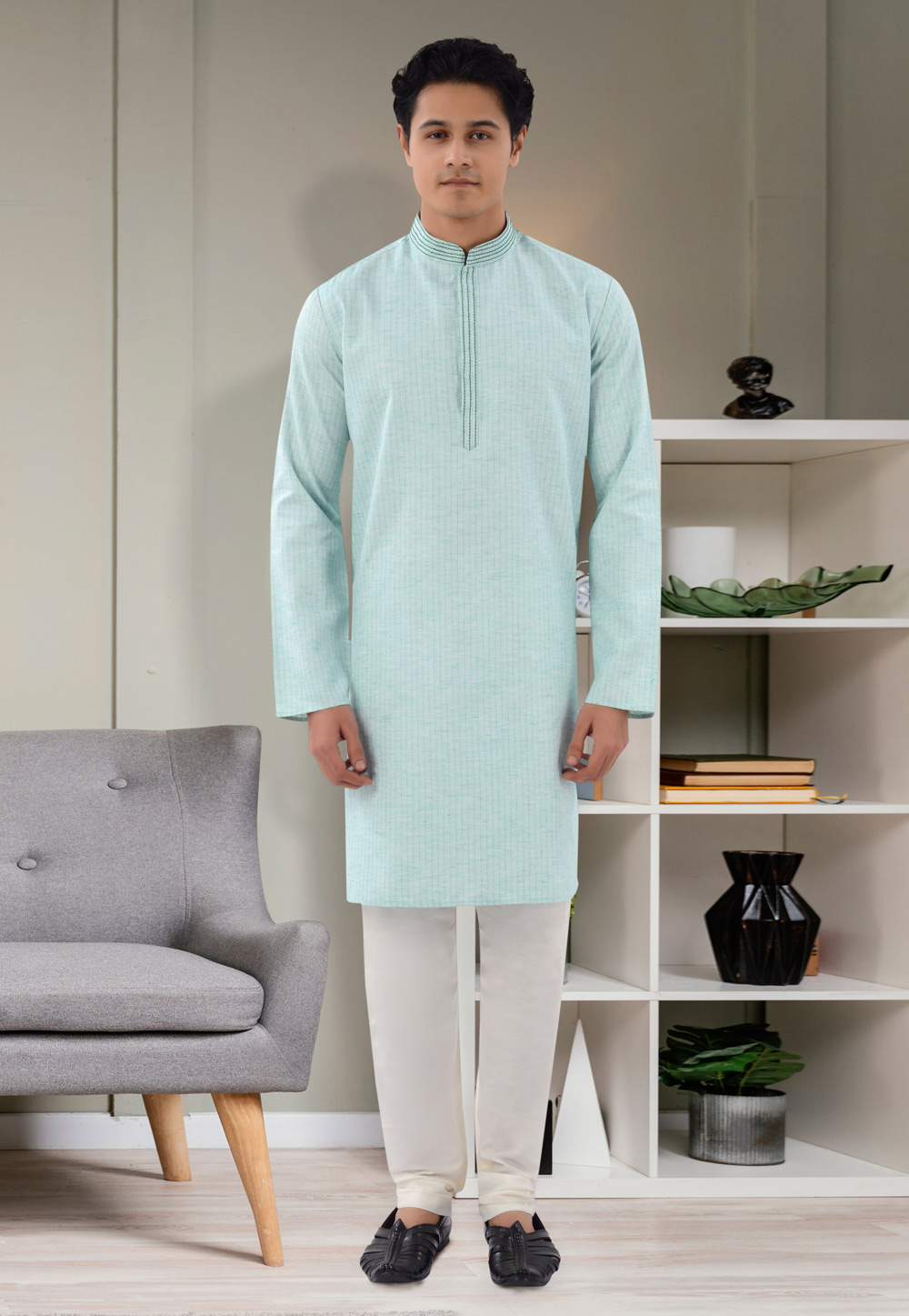 Sky Blue Cotton Kurta Pajama 271385
