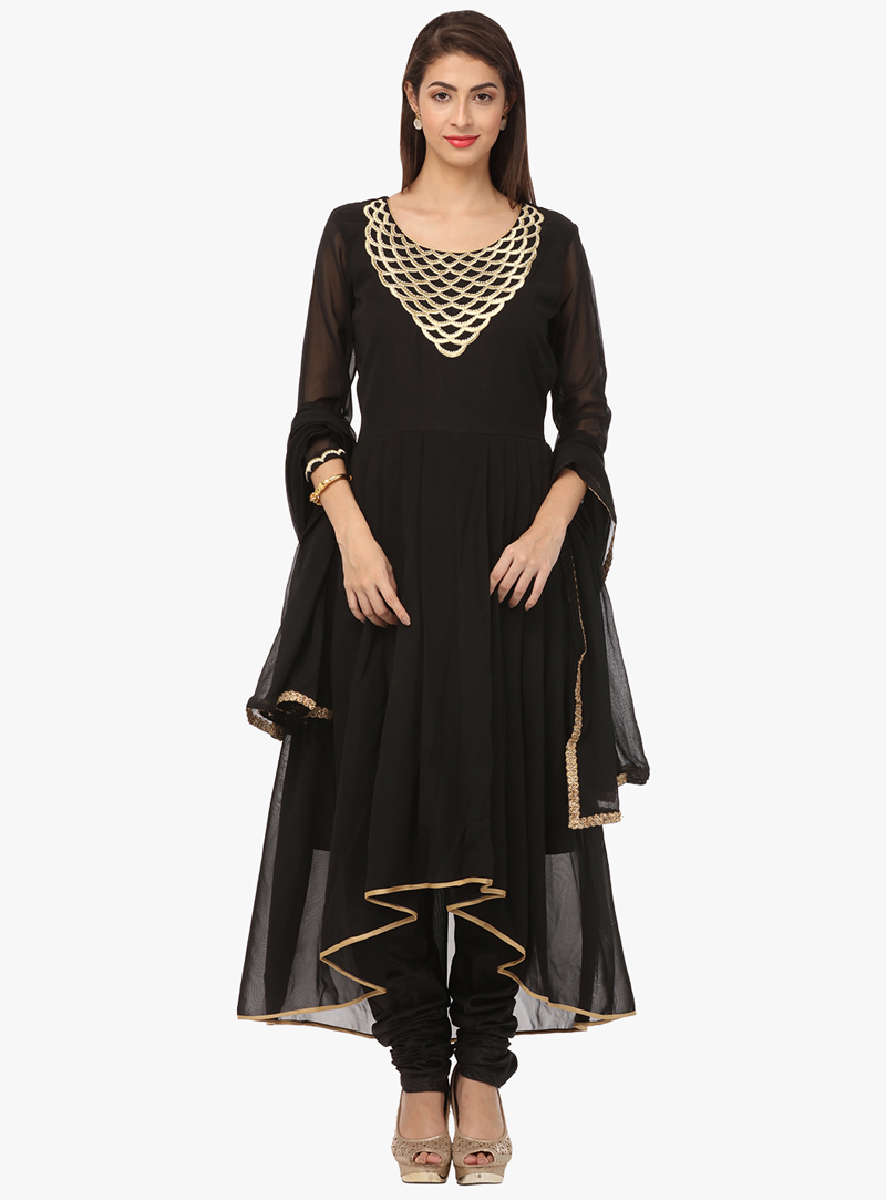Black Georgette Readymade Asymmetrical Anarkali Suit 104103