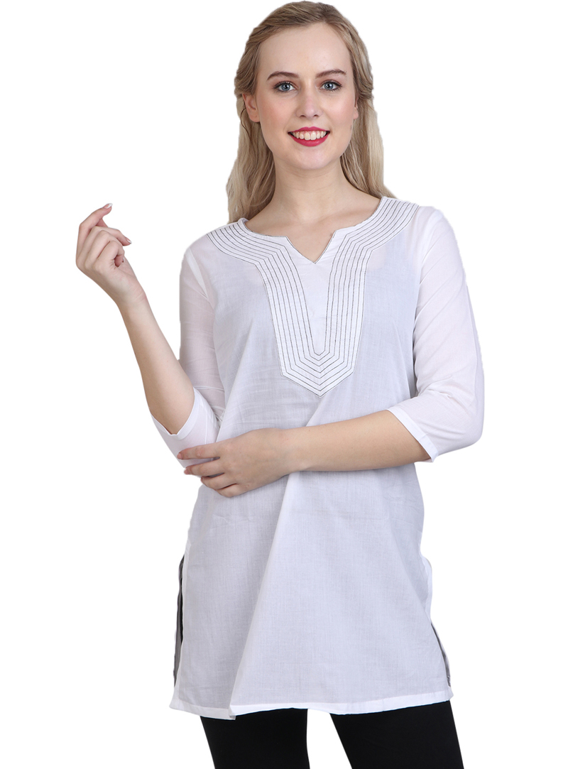 White Cotton Readymade Top 114614
