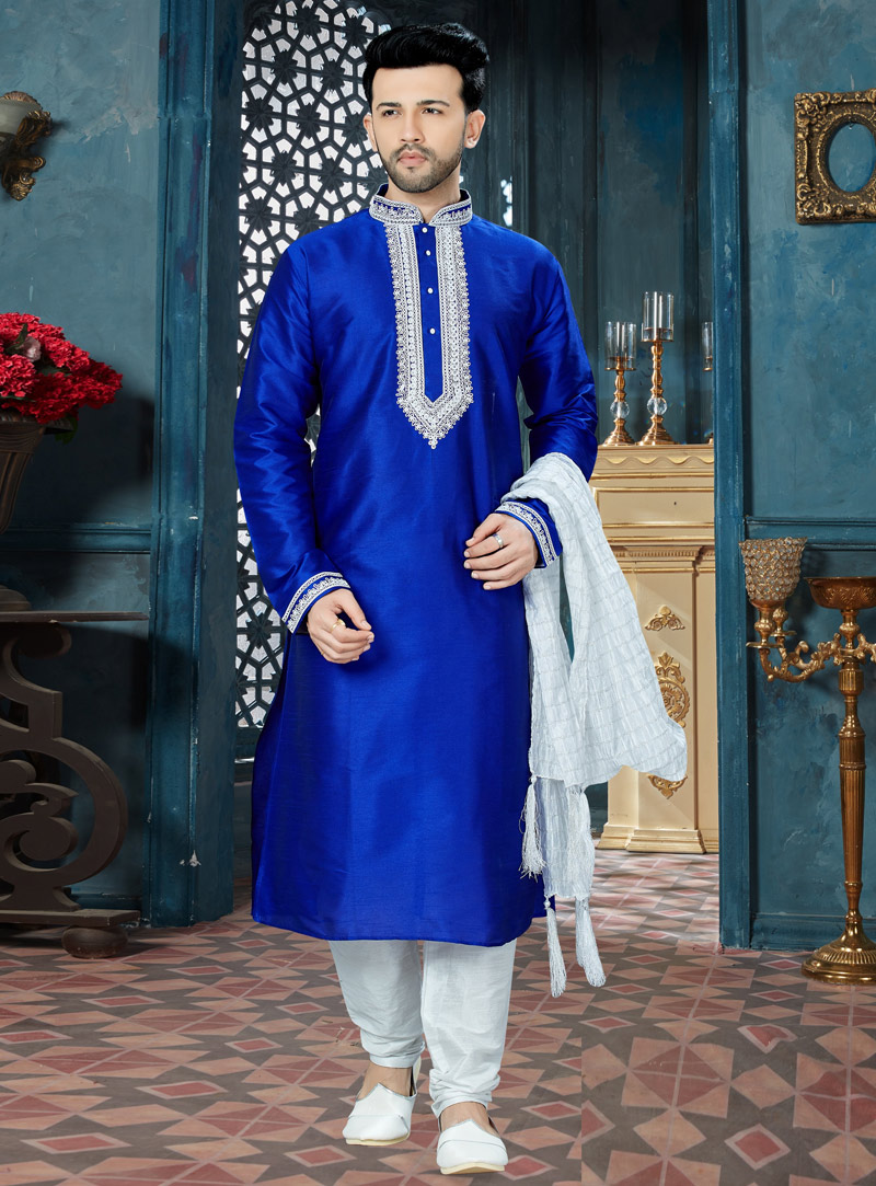 Blue Art Dupion Readymade Kurta Pajama 143776