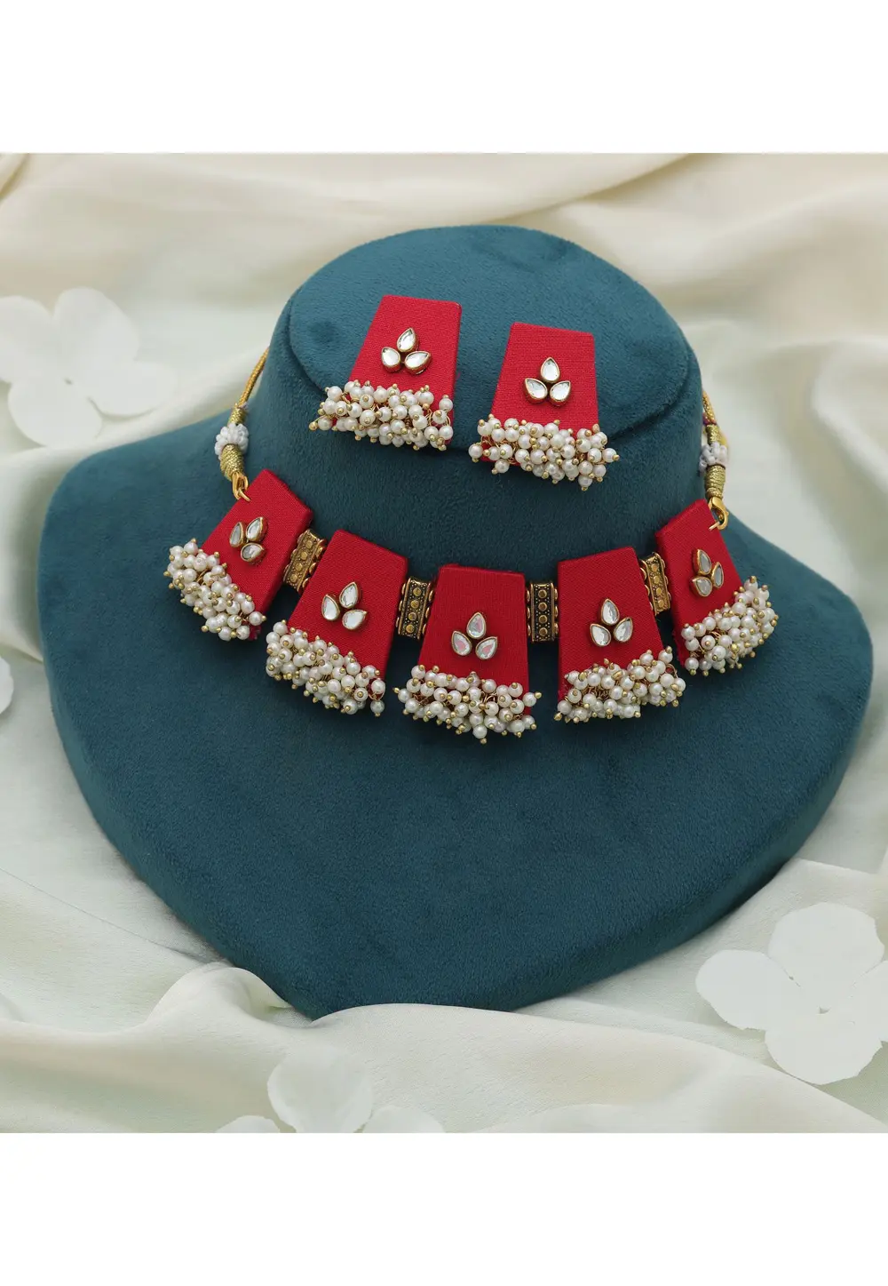 Red Alloy Necklace With Earrings 331664