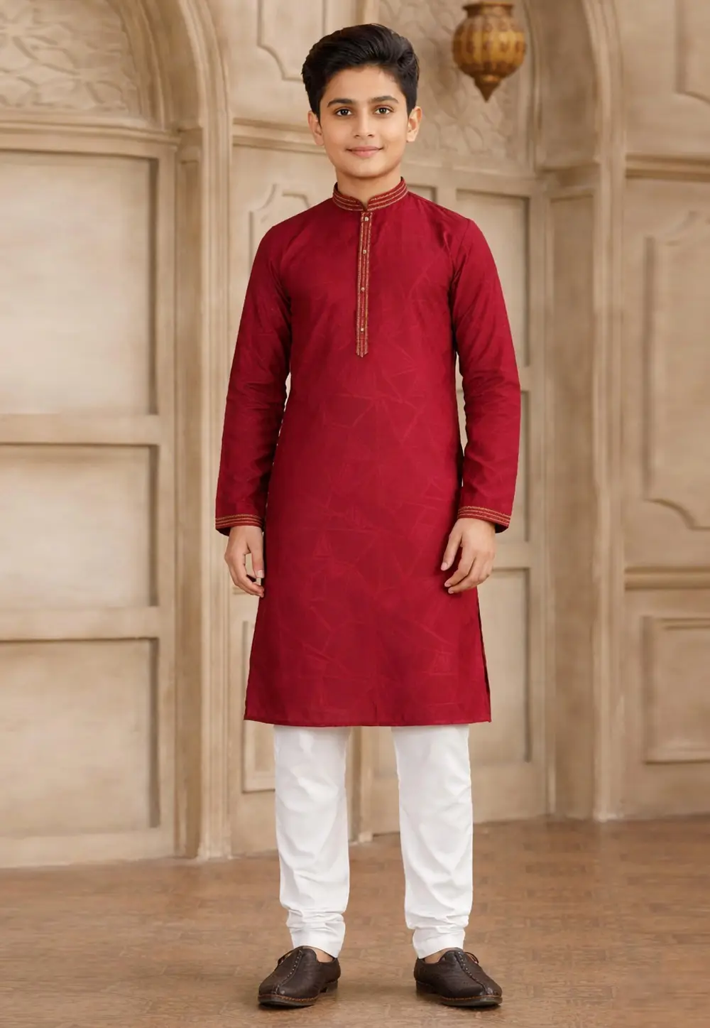 Red Art Silk Boys Kurta Pajama 335776