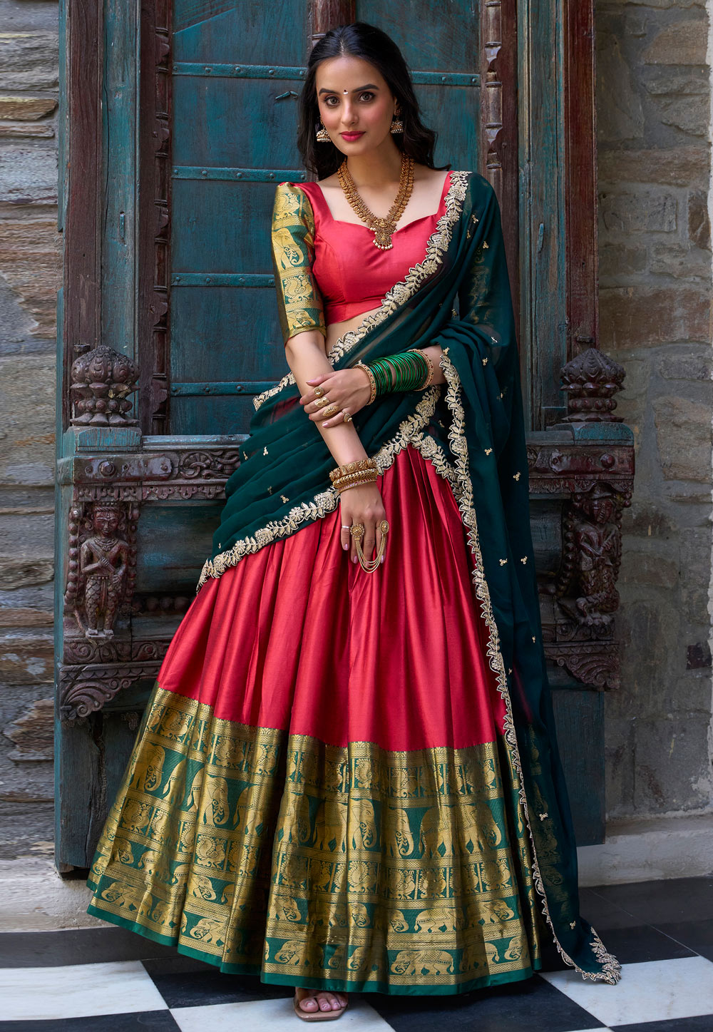 Red Art Silk Circular Lehenga Choli 307852