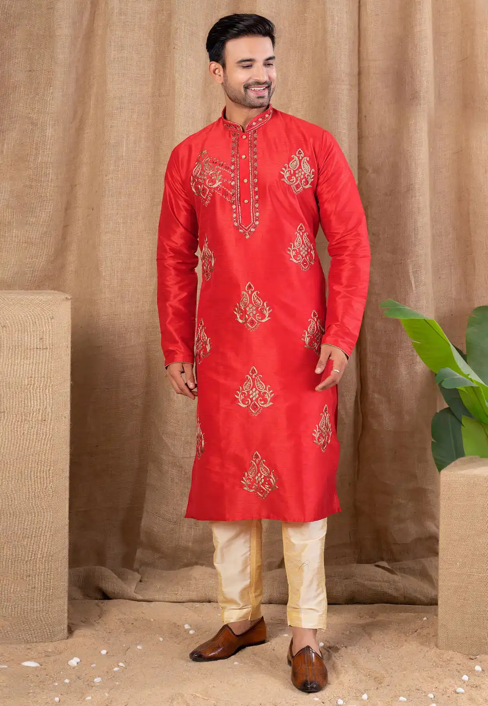 Red Art Silk Kurta Pajama 316434