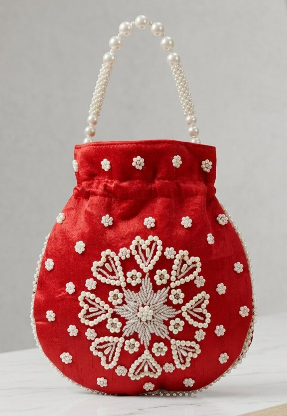 Red Art Silk Potli Bags 329281