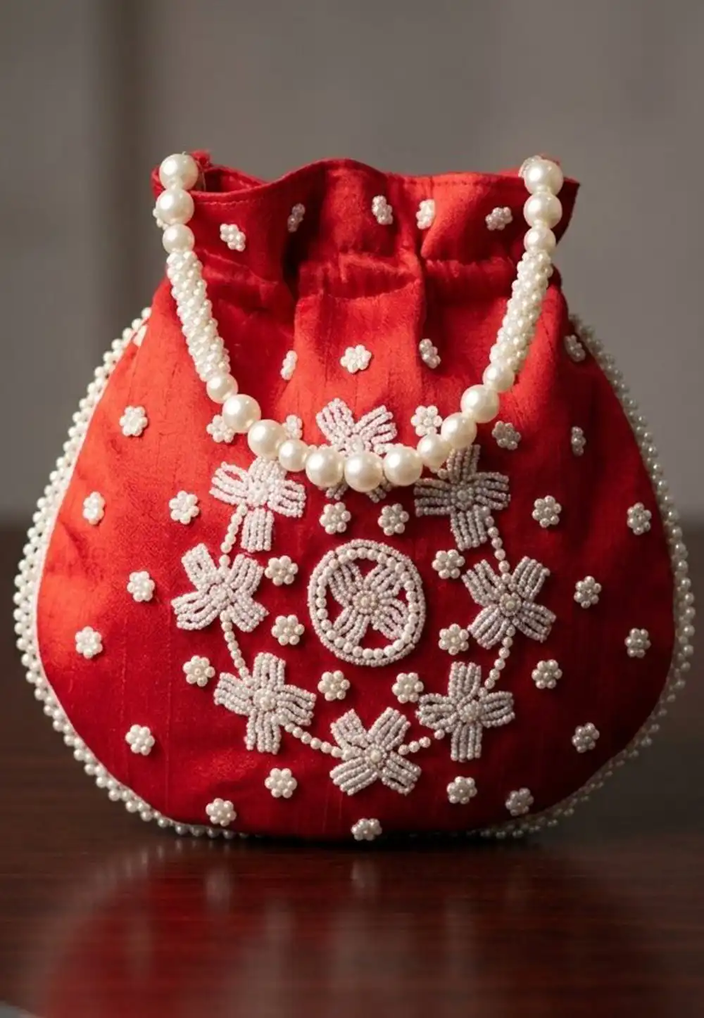 Red Art Silk Potli Bags 329295
