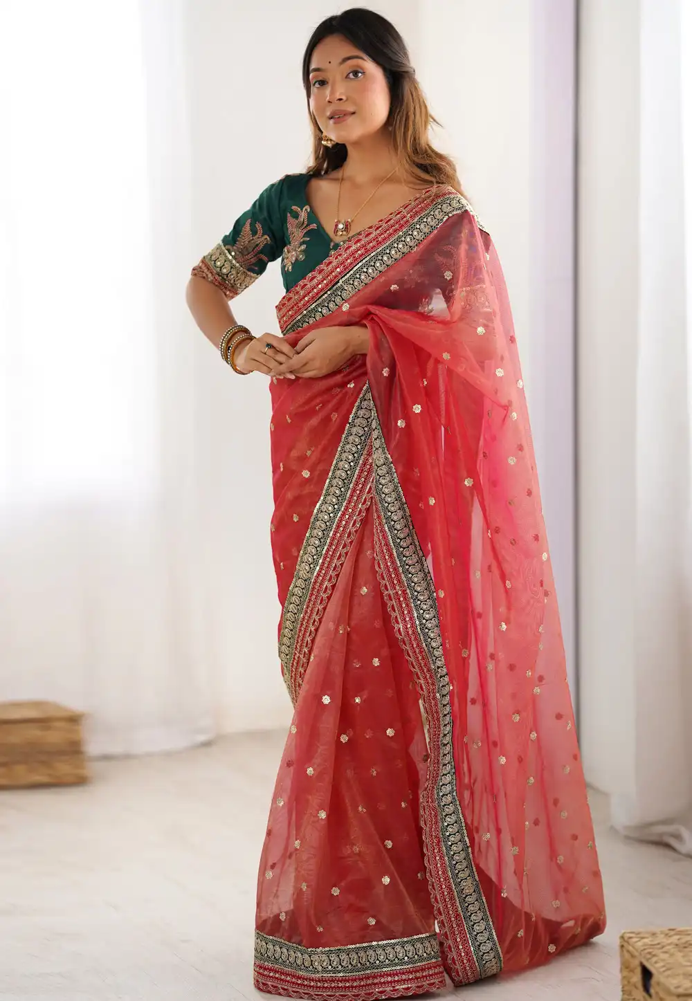 Red Banarasi Saree With Blouse 328793