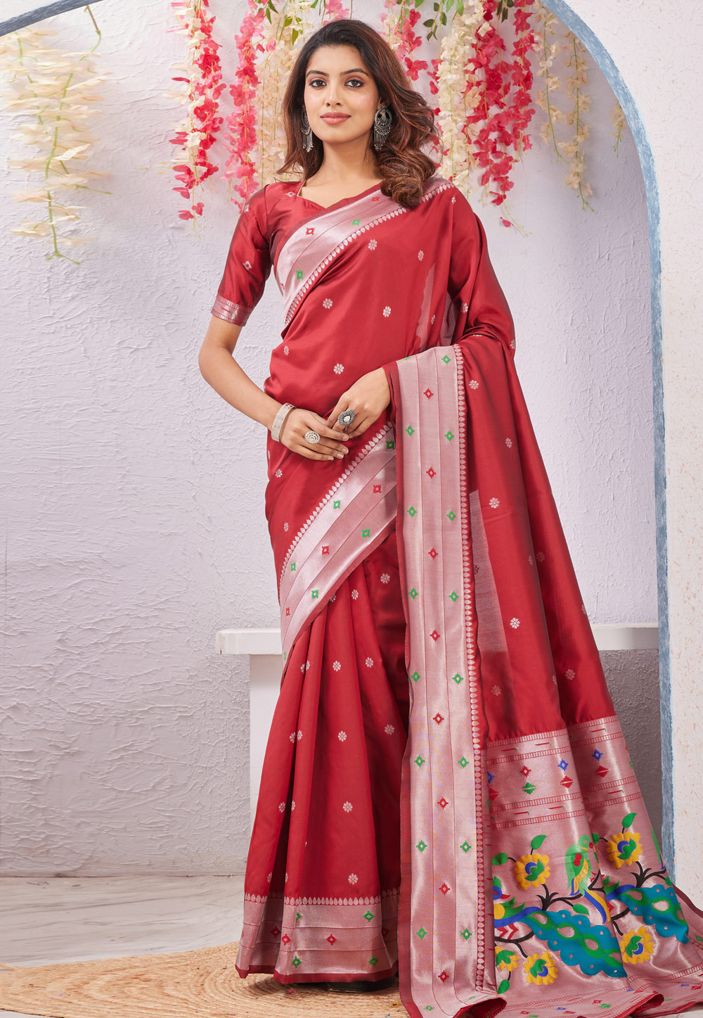 Red Banarasi Silk Paithani Saree 325260