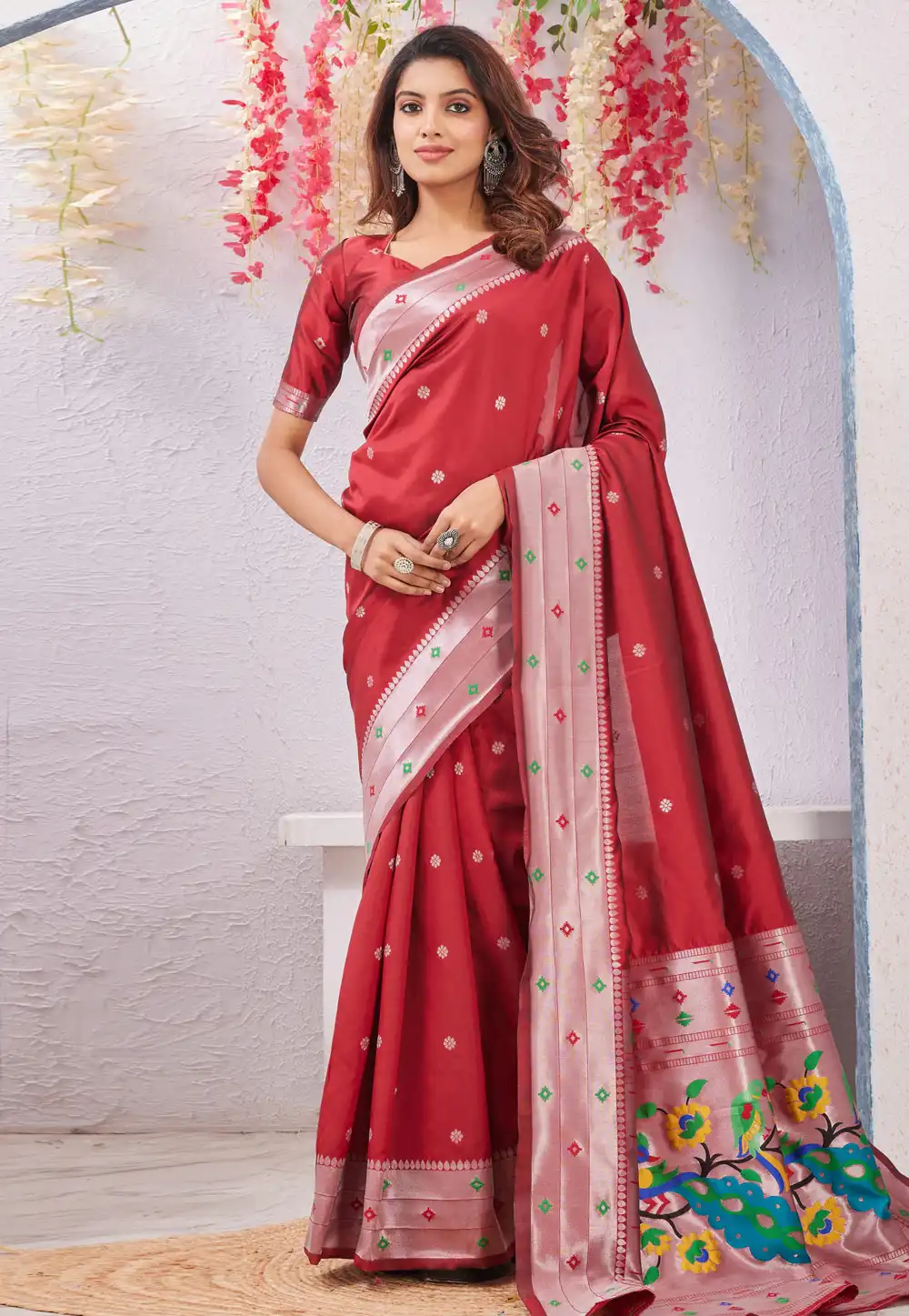 Red Banarasi Silk Paithani Saree 325260