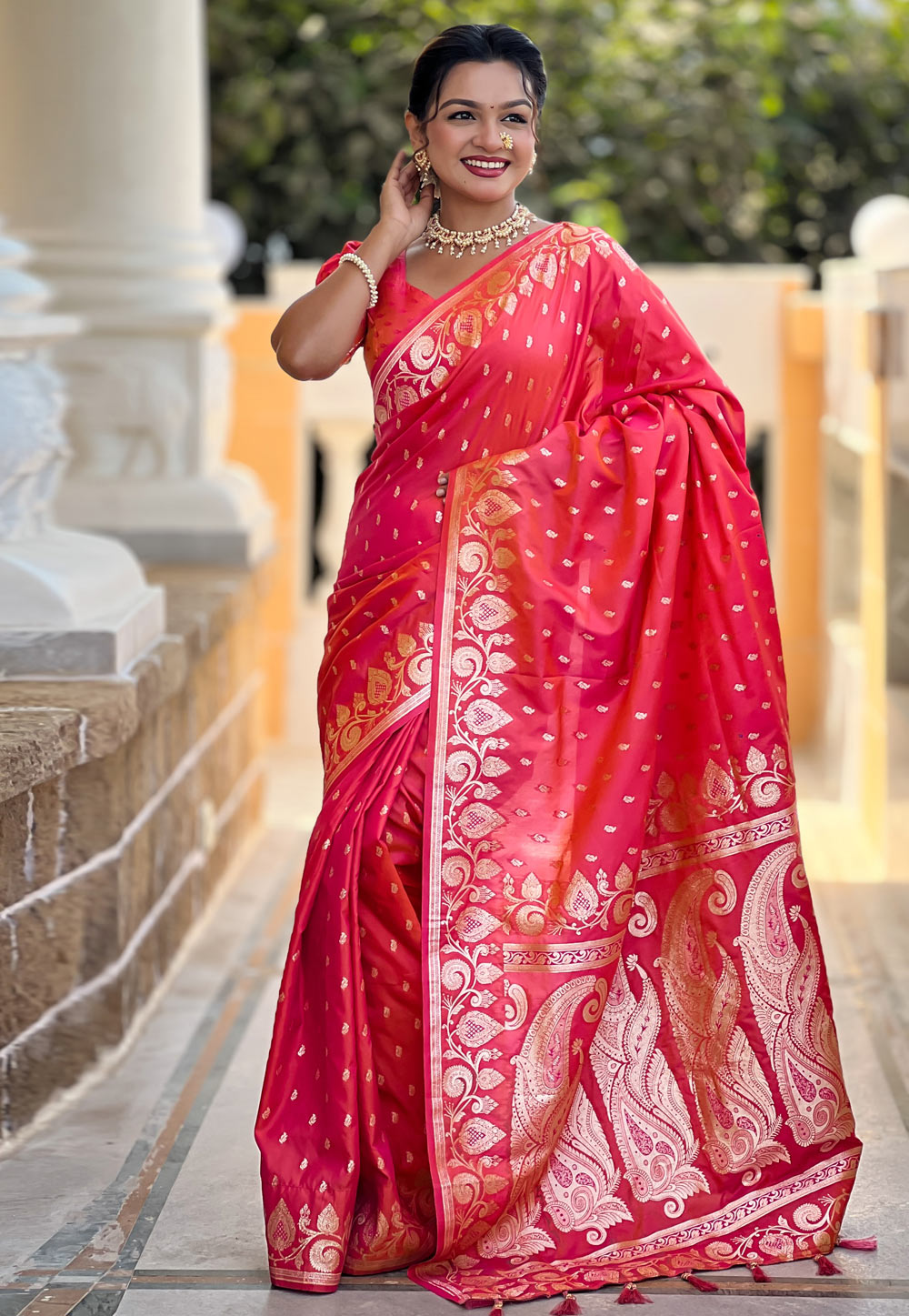 Red Banarasi Silk Saree 307743