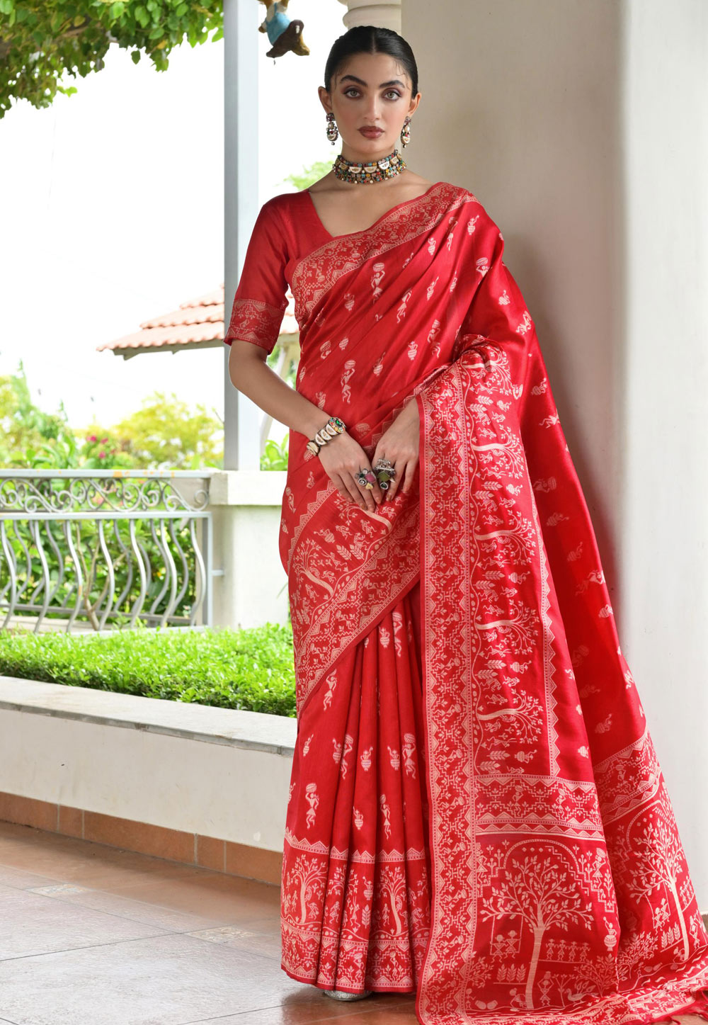 Red Banglori Silk Saree With Blouse 328739