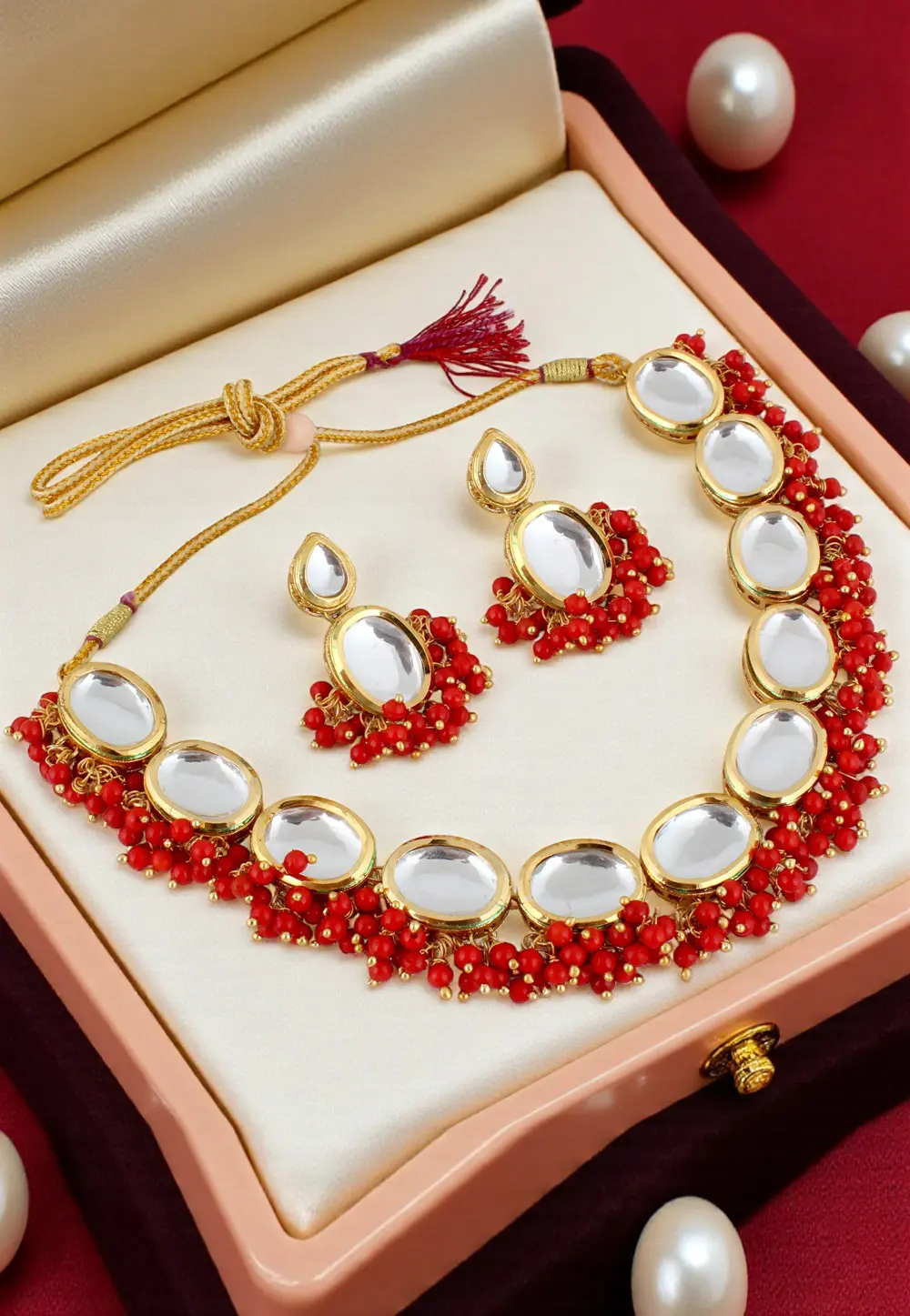 Red Brasso Necklace With Earrings 331378
