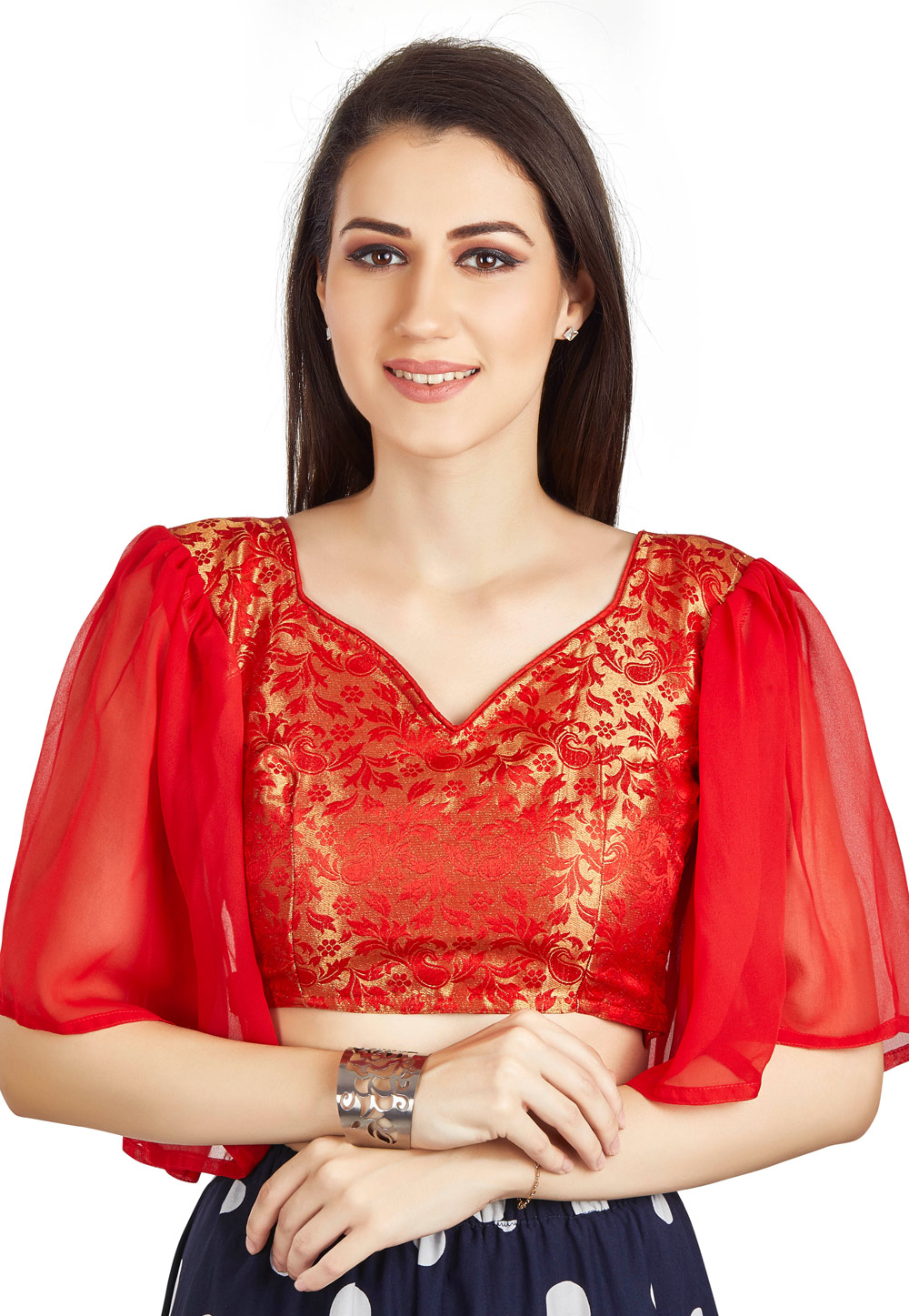 Red Brocade Readymade Blouse 319459