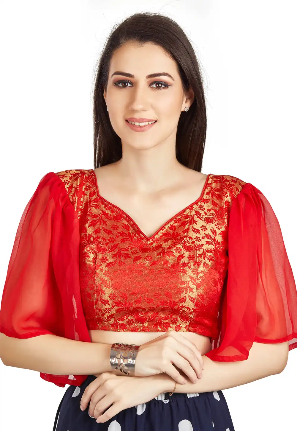 Red Brocade Readymade Blouse 319459