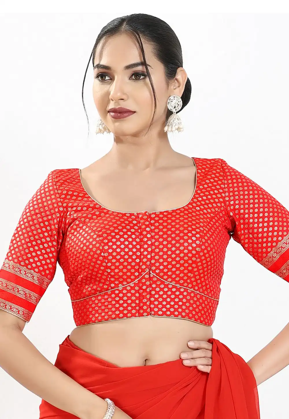 Red Brocade Readymade Blouse 324561