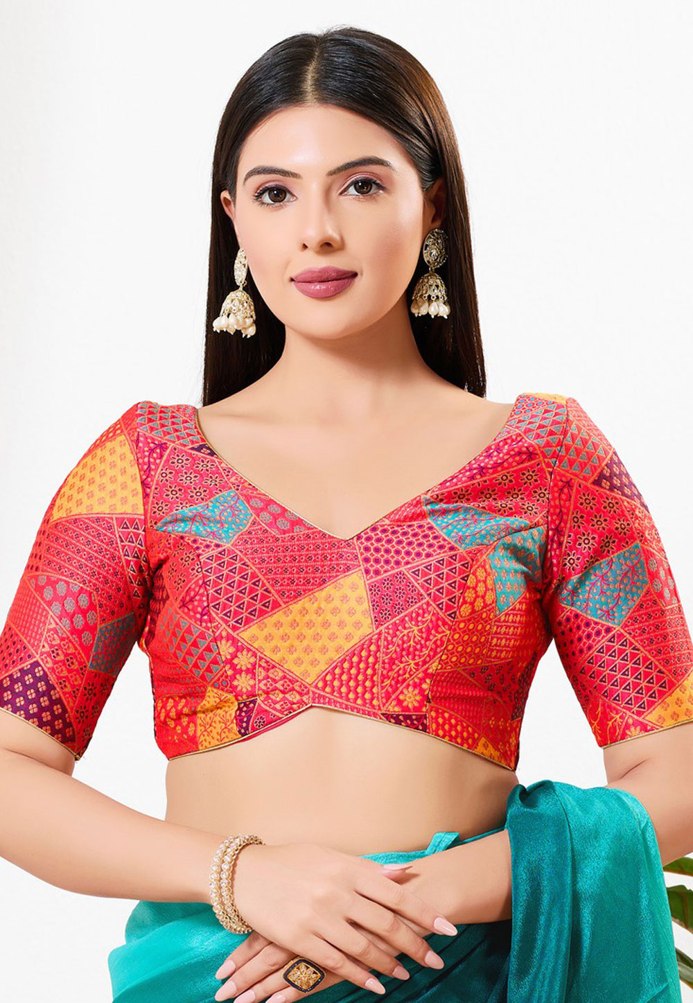 Red Brocade Readymade Blouse 325121