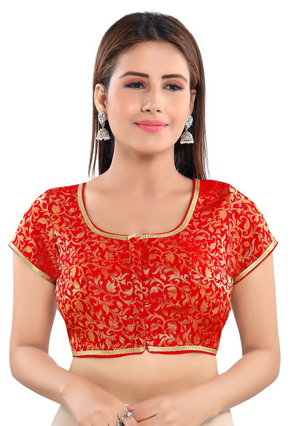 Red Brocade Readymade Blouse 325126