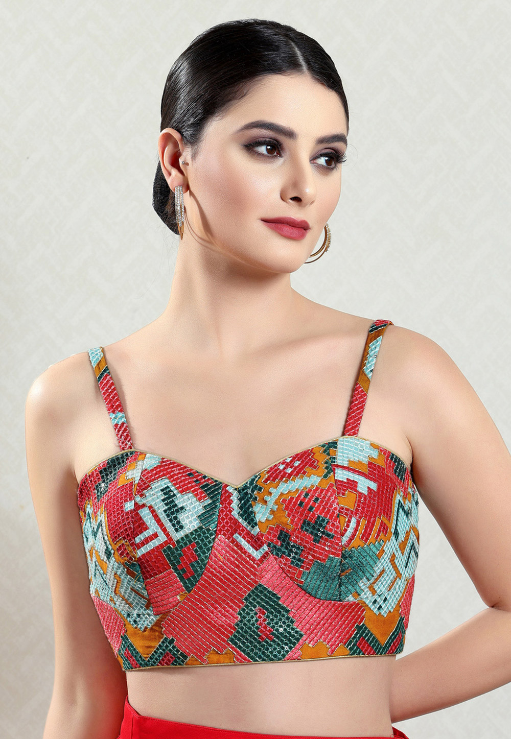 Red Brocade Readymade Blouse 325792