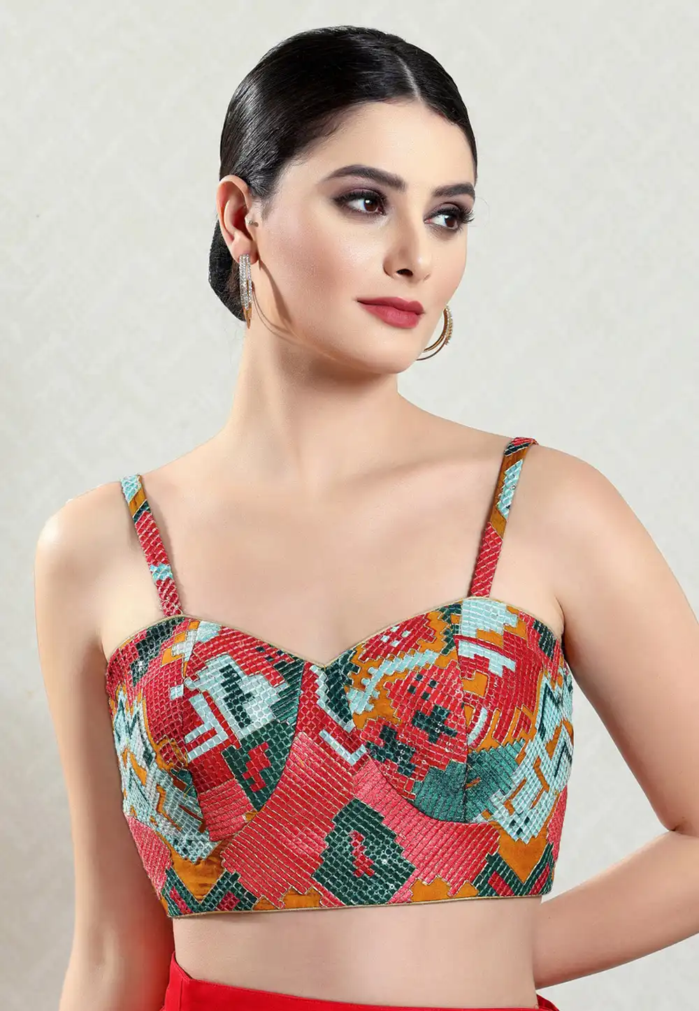 Red Brocade Readymade Blouse 325792