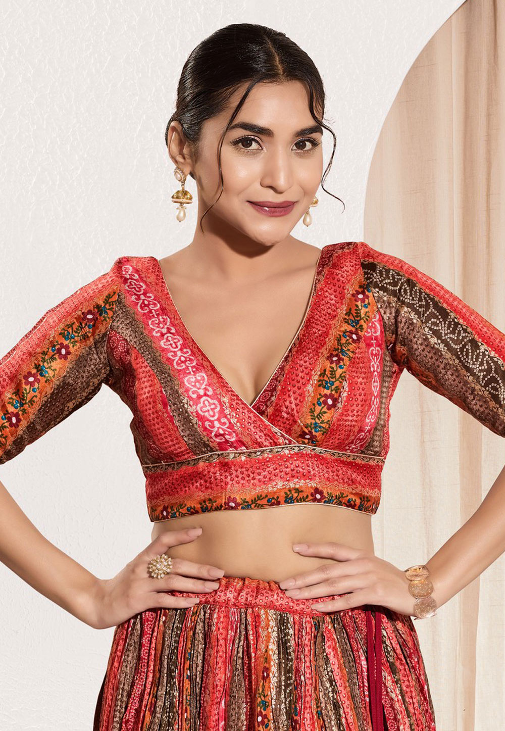 Red Brocade Readymade Blouse 327198