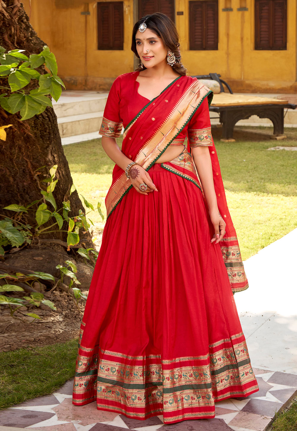 Red Chanderi Lehenga Choli 321874
