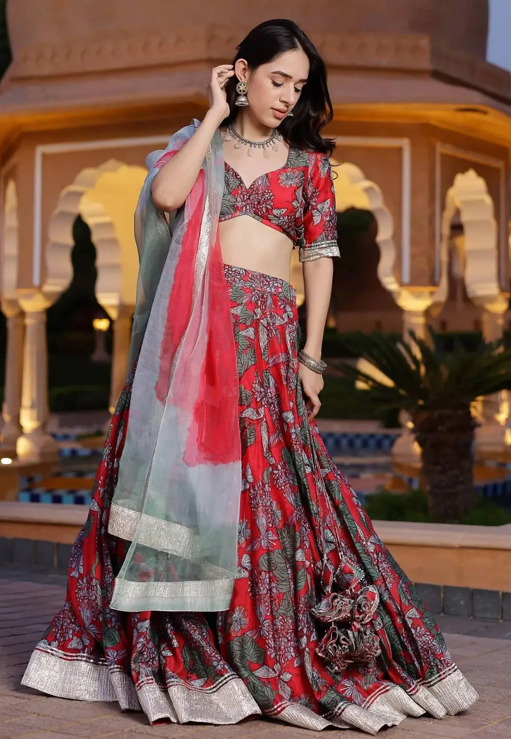 Red Chanderi Silk Floral Lehenga choli 333541