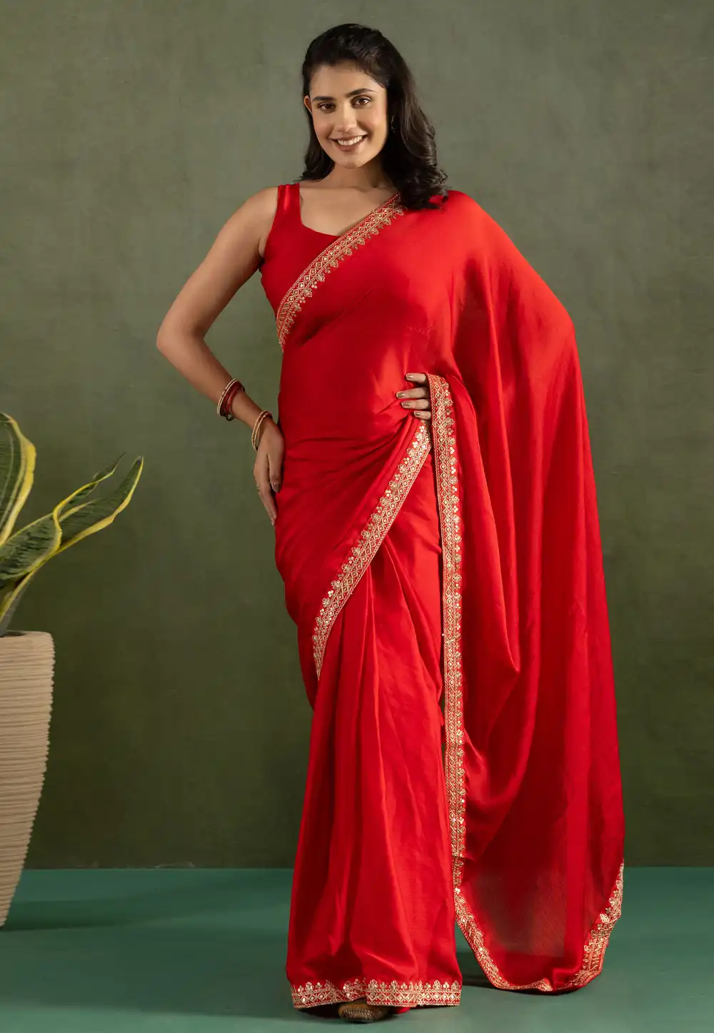 Red Chiffon Lehenga Saree 311584