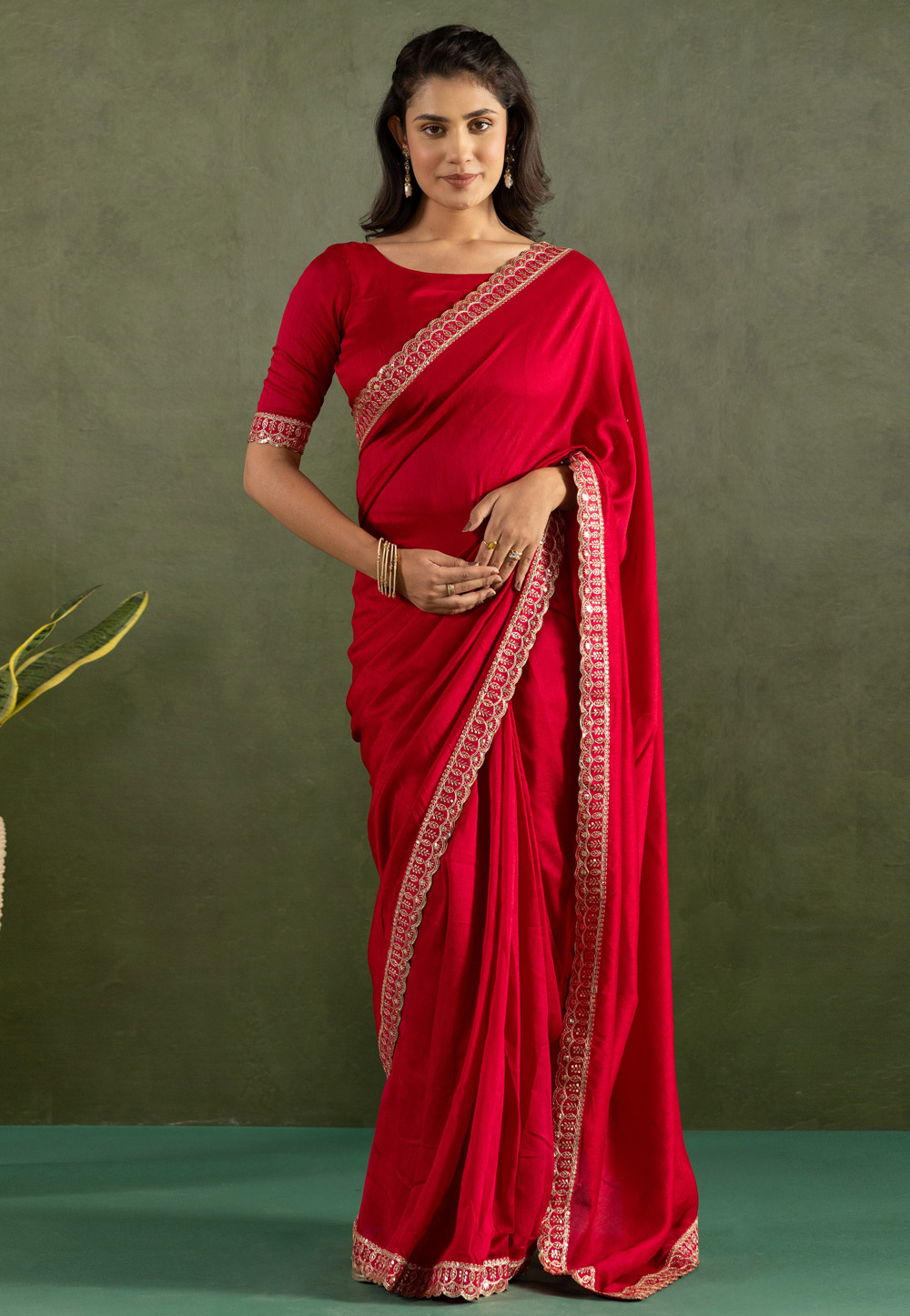 Red Chiffon Saree With Blouse 311571