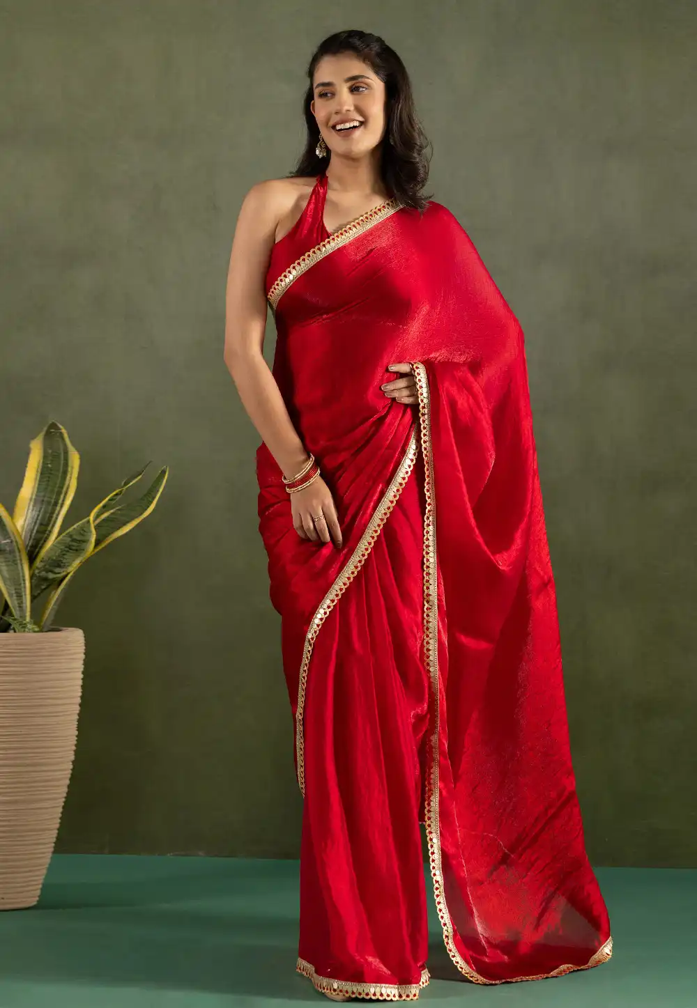Red Chiffon Saree With Blouse 311585