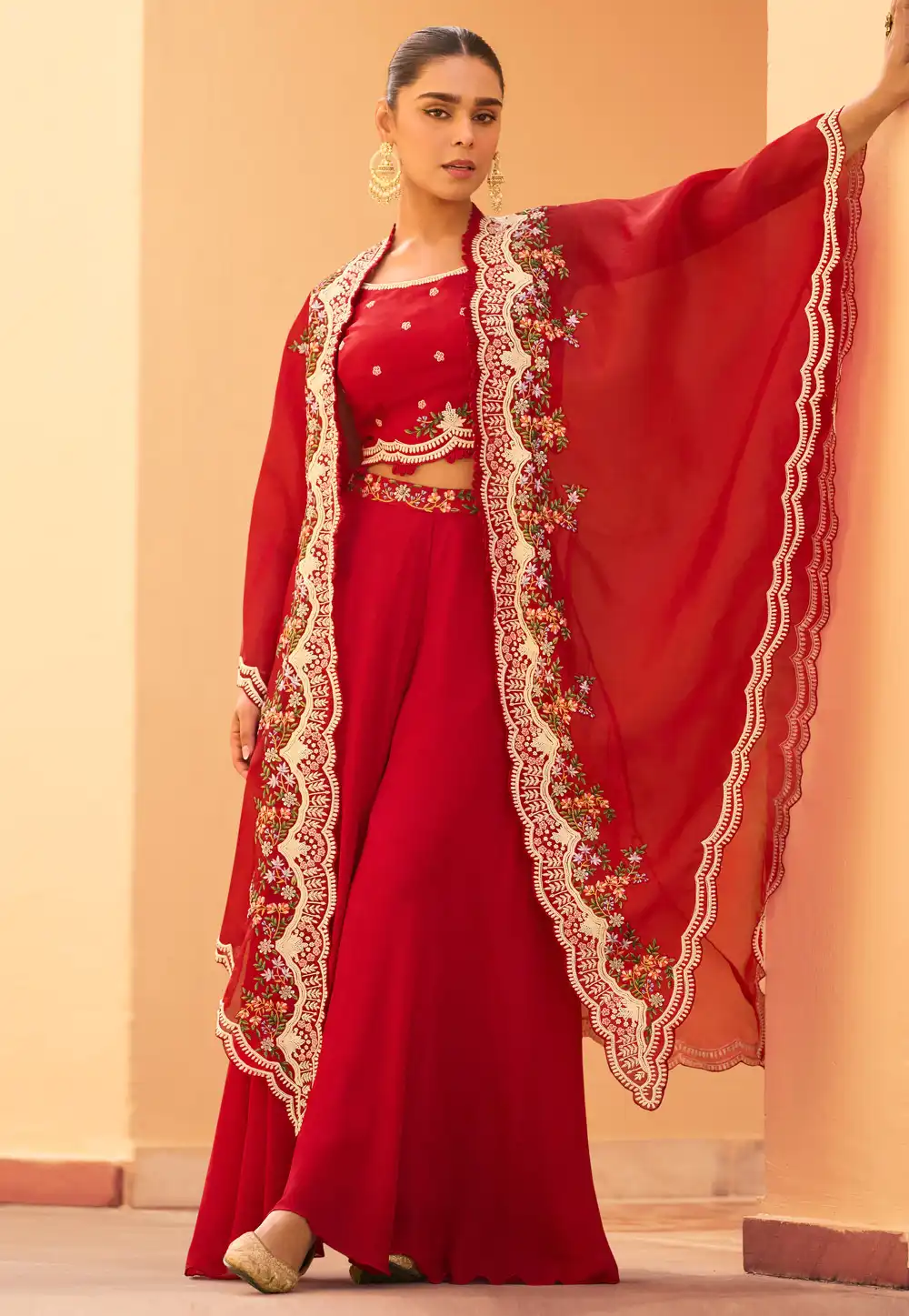 Red Chinon Jacket Style Suit 326128