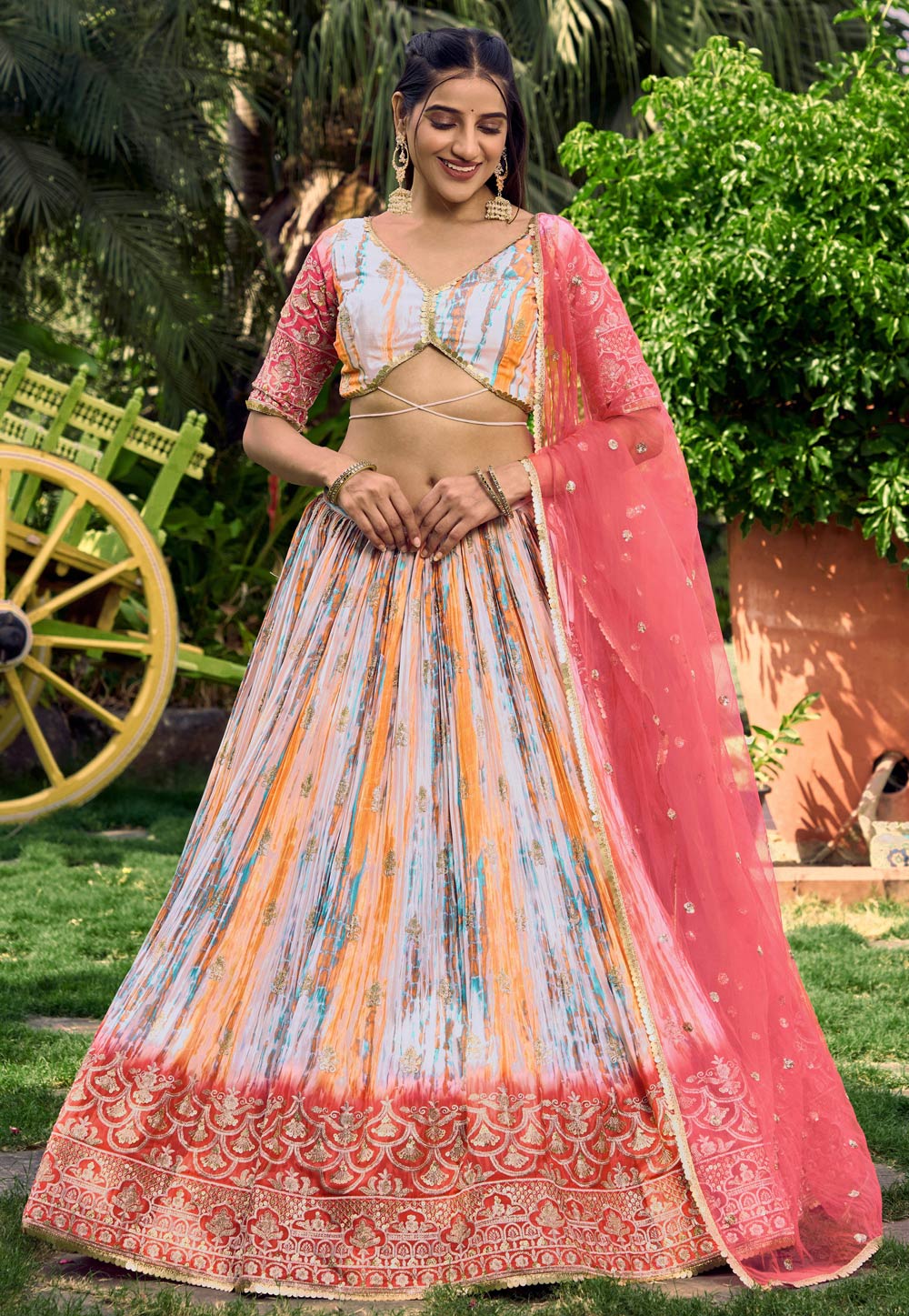 Pink Chinon Lehenga Choli 284836