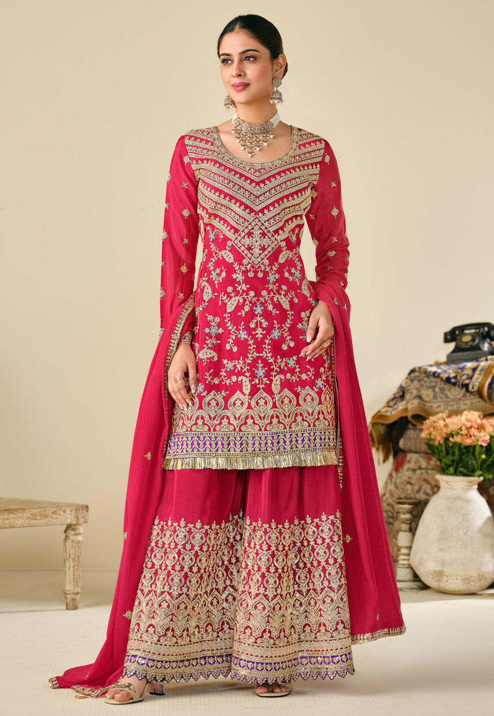 Red Chinon Pakistani Suit 307551