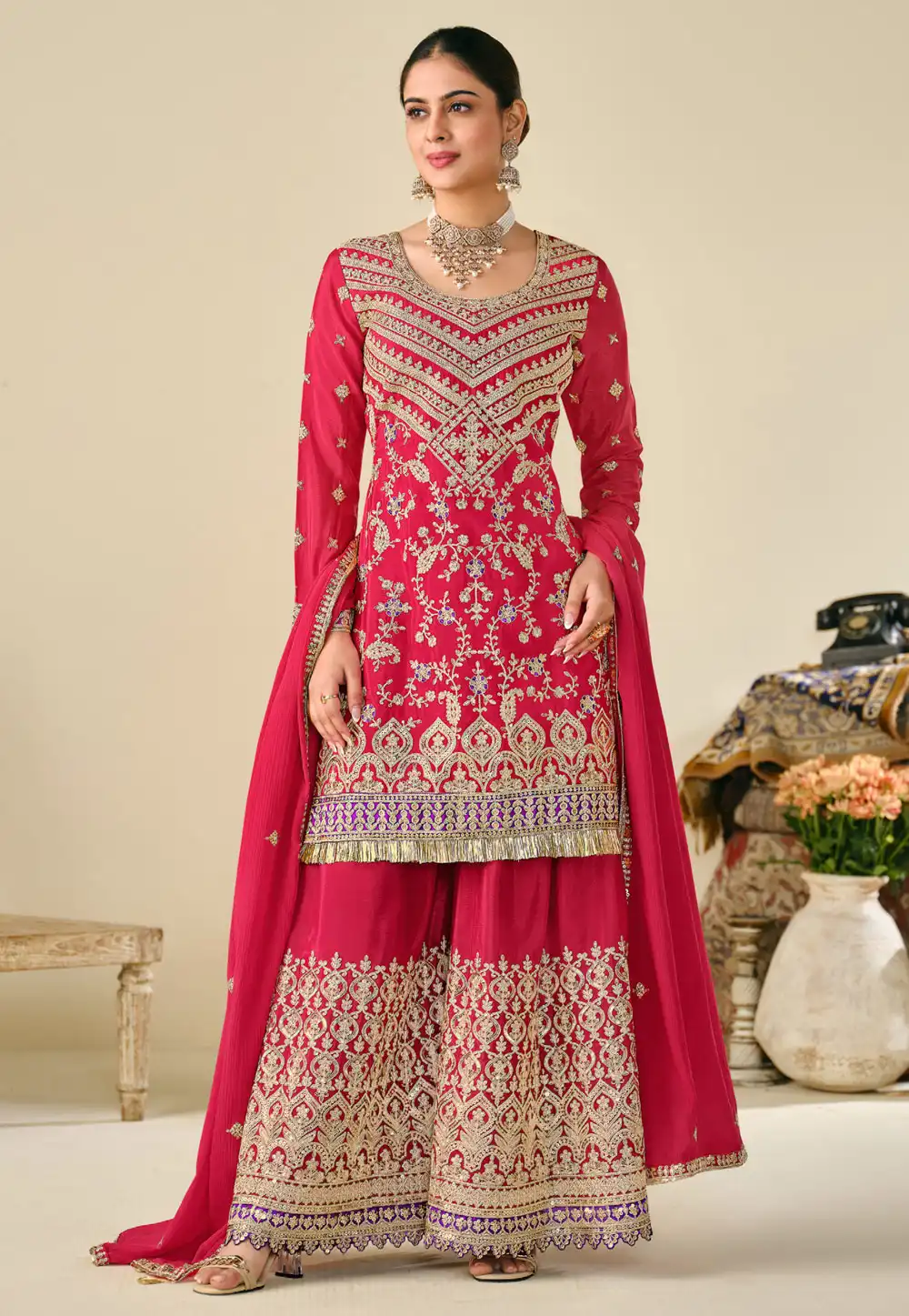 Red Chinon Pakistani Suit 307551