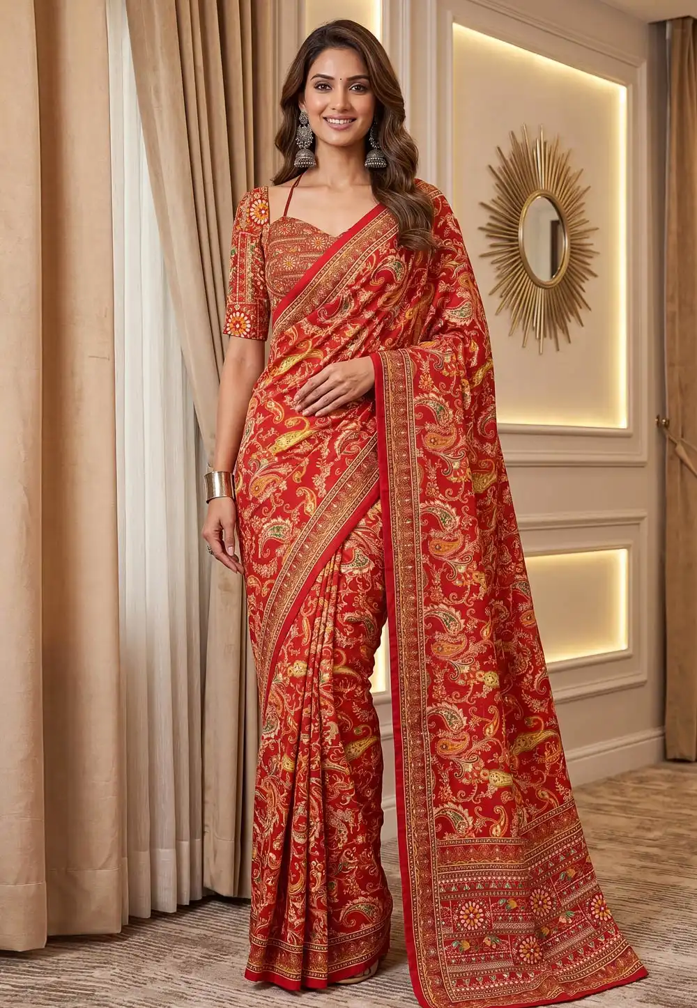 Red Chinon Saree With Blouse 330285