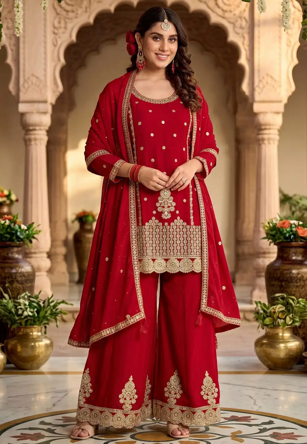 Red Chinon Silk Pakistani Suit 328367